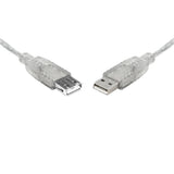 8WARE USB 2.0 Extension Cable 2m A to A Male to Female Transparent Metal Sheath Cable