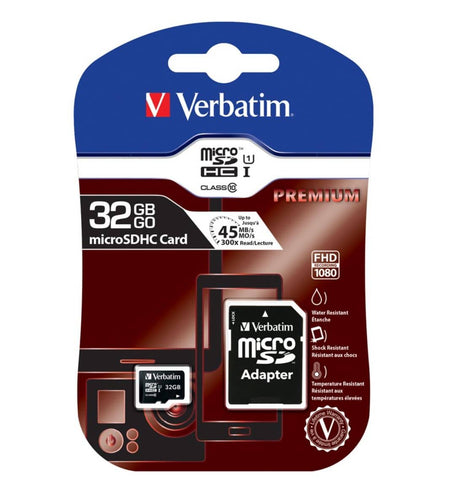 VERBATIM 32GB MicroSD SDHC SDXC Class10 UHS-I Memory Card 45MB/s Read 10MB/s Write 300X Read Speed with standard SD adaptor