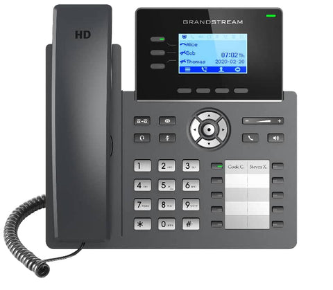 GRANDSTREAM GRP2604P 3 Line IP Phone, 6 SIP Accounts, 132x48 Backlit Screen, HD Audio, Powerable Via POE