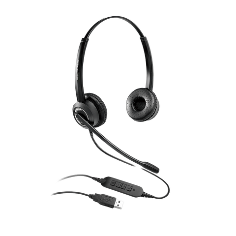 GRANDSTREAM GUV3000 Dual Ear USB Headset, Noise Canceling Microphone, HD Audio, 2m USB Cable, Suits Teams, Zoom, 3CX, Inline Controls