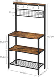 Industrial Kitchen Baker's Rack with Storage Shelves 10 Hooks and Metal Mesh Shelf 84 x 40 x 170 cm Rustic Brown