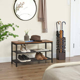 Shoe Rack with 2 Mesh Shelves, Rustic Brown and Black