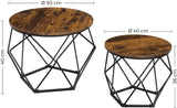 Set of 2 Side Tables Robust Steel Frame Rustic Brown and Black