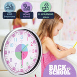 Telling Time Analogue Silent Wall Clock (Pink). Perfect Educational Tool for Homeschool, Classroom, Teachers and Parents