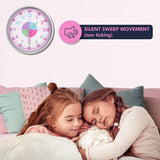 Telling Time Analogue Silent Wall Clock (Pink). Perfect Educational Tool for Homeschool, Classroom, Teachers and Parents