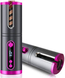 Portable Wireless Automatic Hair Curler for Travel with LED Temperature Display, Timer and USB Rechargeable (Pink)