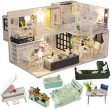 Dollhouse Miniature with Furniture Kit Plus Dust Proof and Music Movement - Happy time (1:24 Scale Creative Room Idea)