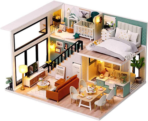 Dollhouse Miniature with Furniture Kit Plus Dust Proof and Music Movement - Comfortable room (1:24 Scale Creative Room Idea)