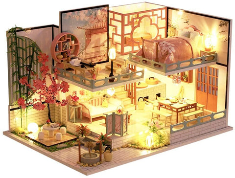 Dollhouse Miniature with Furniture Kit Plus Dust Proof and Music Movement - Guqin Pavilion (1:24 Scale Creative Room Idea)