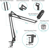 Microphone Radio Broadcasting Stand with 3/8"to 5/8" Screw Adapter and Windscreen Pop Filter