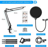 Microphone Radio Broadcasting Stand with 3/8"to 5/8" Screw Adapter and Windscreen Pop Filter