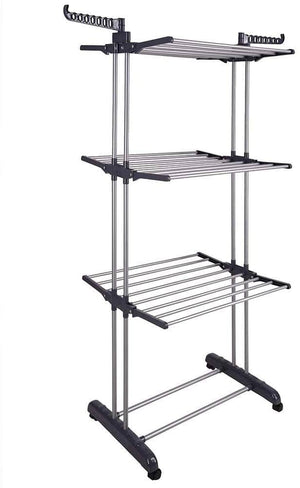 3 Tier Foldable Clothes Drying Rack for Laundry Dryer with Hanger Stand Rail Indoor