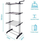 3 Tier Foldable Clothes Drying Rack for Laundry Dryer with Hanger Stand Rail Indoor