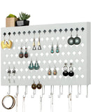 Wall Mount Earring Jewelry Hanger Organizer Holder with 109 Holes and 19 Hooks (White)