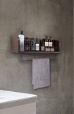 Wall Mount Rustic Wood & Black Metal Bathroom Shelf with Towel Bar