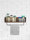 Wall Mount Rustic Wood & Black Metal Bathroom Shelf with Towel Bar