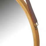 Hanging Round Wall Mirror 38 cm - Solid Bamboo Frame and Adjustable Leather Strap for Bathroom and Bedroom