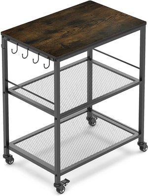 3-Tier Vintage Kitchen Serving Cart on Wheels and Wine Rack (Brown)