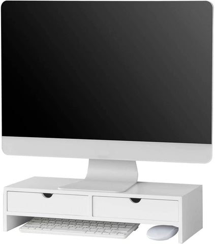 White Monitor Stand Desk Organizer with 2 Drawers