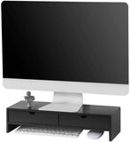 Black Monitor Stand Desk Organizer with 2 Drawers