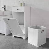 White Bathroom Cabinet with Laundry Basket and Drawer