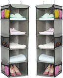 2 Pack 5 Foldable Shelf Hanging Closet Organizer Space Saver with Side Accessories Pockets for Clothes Storage