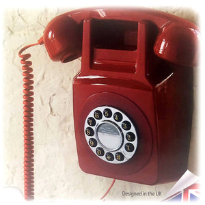 GPO 746 Retro Wall Mount Rotary Push Button Home Phone Landline Classic Red