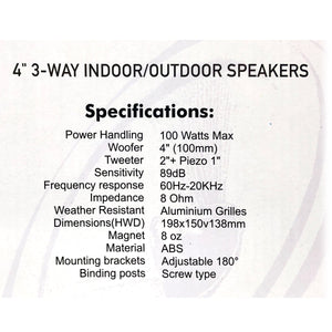 New Audioline Indoor Outdoor Speaker Pair 3-Way 4\