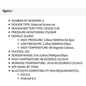 Gator DIY BT Wireless Car Tyre Pressure Monitor Monitoring System App Control TPM