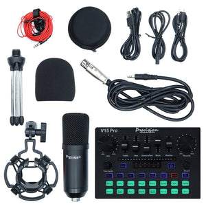 Recording Mic Kit Podcast Microphone Mixer Sound Card Shock Mount Metal Case V15PRO