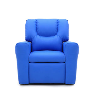 Blue Kids push back recliner chair with cup holder