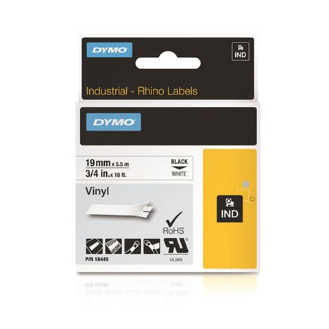 DymoRhino Blk on Wt 19mm Tape 19mm x 5.5m - for use in Dymo Printer