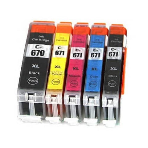 Compatible Premium Ink Cartridges PGI670XL + CLI671XL  Bundle - 5 Cartridges - for use in Canon Printers