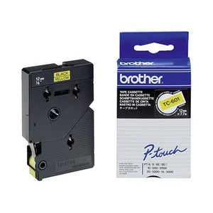 Brother TC-601 12mm x 8m Black on Yellow Label Tape - for use in Brother Printer