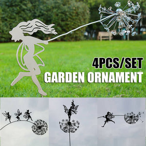 4PCS Fairies And Dandelions Dance Together Statue Garden Ornament Sculpture Decor