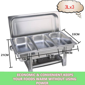 9L Chafing Dish Set Buffet Pan Bain Marie Bow Stainless Steel Food Warmer(3*3L)