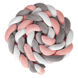 4M Kid Cot Bumper Braid Pillow Nursery Newborn Crib Bed Padded Protector Decor Gray+White+Pink