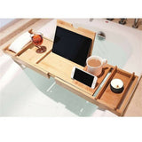 Expandable Bamboo Bath Book Caddy iPhone ipad Wineglass Holder Over Bathtub Rack