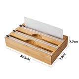 3 Grids Bamboo Food Wrap Dispenser Cutter Foil Cling Film Storage Holder Box Kitchen