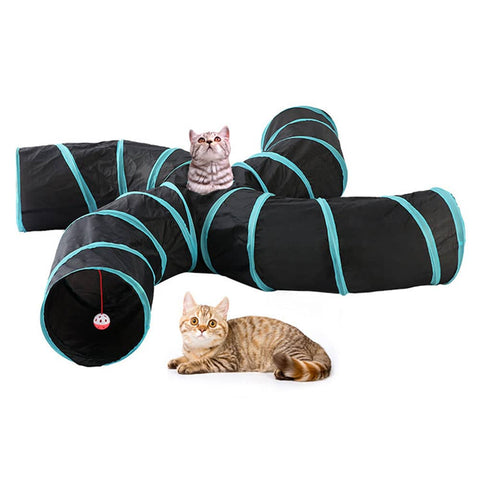 Pet Cat Kitten Puppy 4-Way Tunnel Play Toy Foldable Funny Exercise Tunnel Rabbit