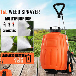 16L Electric Sprayer Trolley Weed Boom Tank Farm Watering Rechargeable