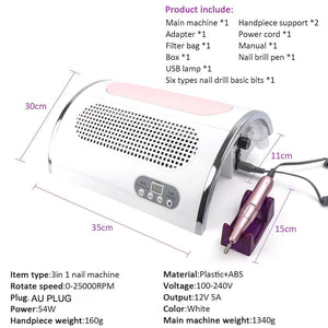 Multifunction Nail Drill Art Salon Nail Lamp Nail Vacuum Cleaner Nail Dust Collector Machine