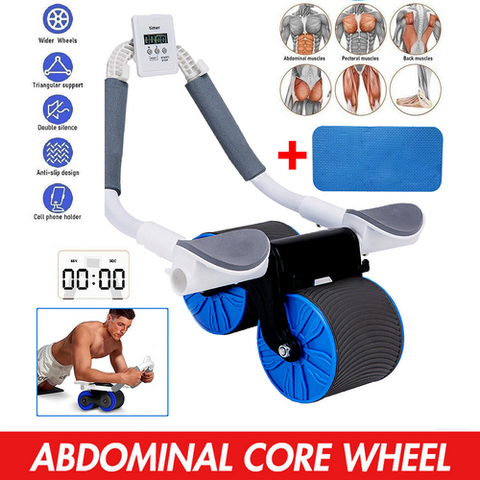 Automatic Rebound Abdominal Wheel Ab Roller Wheels with Elbow Support Roller ABS blue