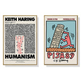 60cmx60cm Wall art By Keith Haring 2 Sets Gold Frame Canvas