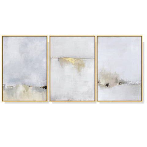 60cmx90cm Abstract golden white 3 Sets Gold Frame Canvas Wall Art