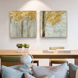 70cmx70cm Golden Leaves 2 Sets Gold Frame Canvas Wall Art