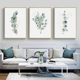 60cmx90cm Eucalyptus Plant 3 Sets Gold Frame Canvas Wall Art