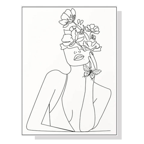 50cmx70cm Line Art Girl White Frame Canvas Wall Art