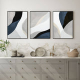 60cmx90cm Abstract Navy Blue 3 Sets Black Frame Canvas Wall Art