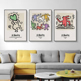 40cmx60cm Keith Haring Pop Art 3 Sets Black Frame Canvas Wall Art